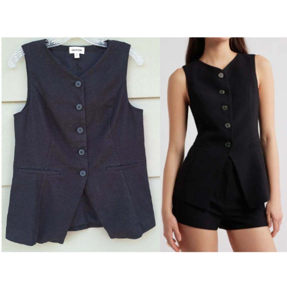 Open Edit Women's Linen Cotton Black Vest The Icon Size M Nordstrom Classic